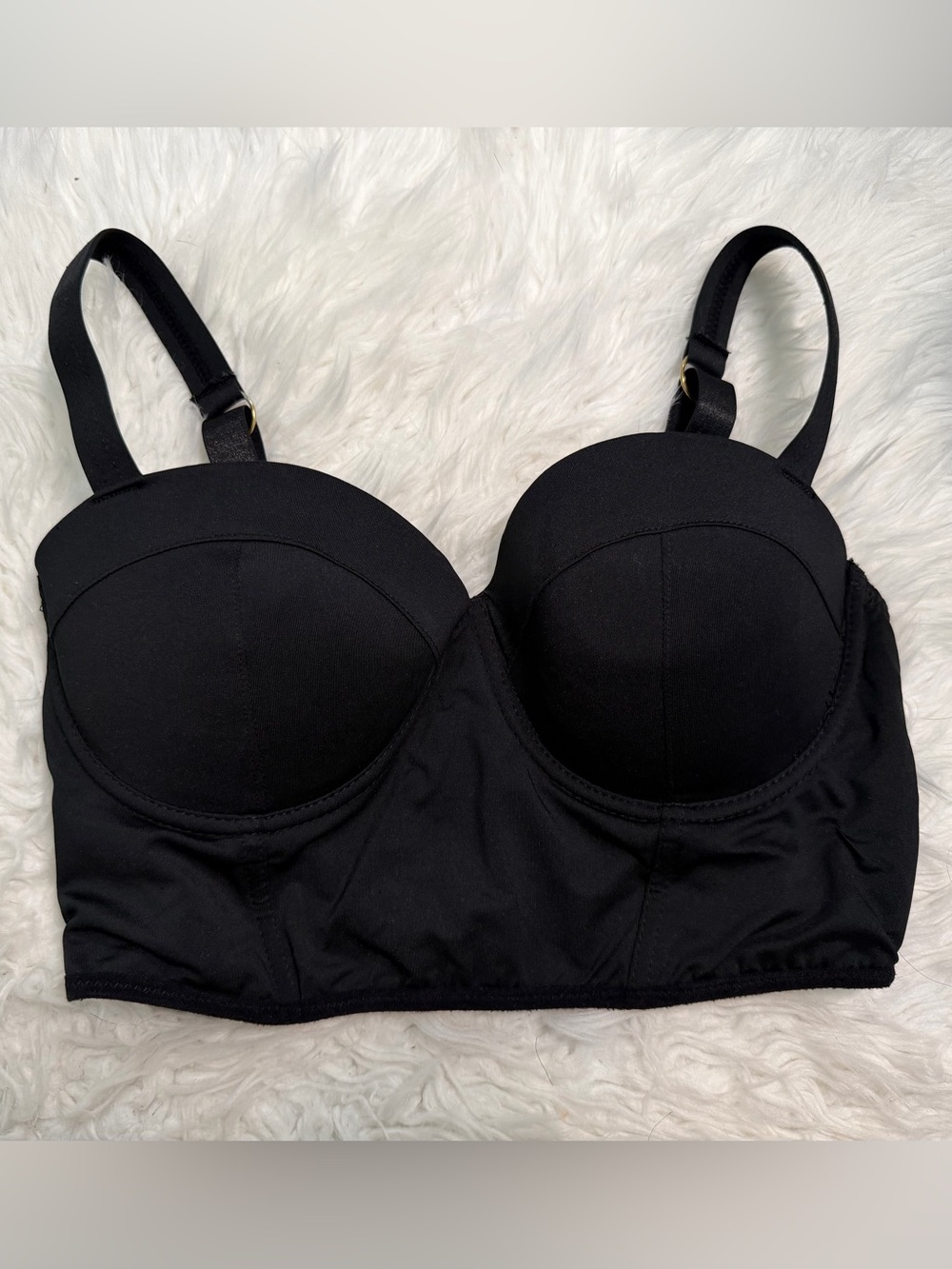 Bebe Black Bustier Crop Top Gold Clasp Adjustable Straps Small